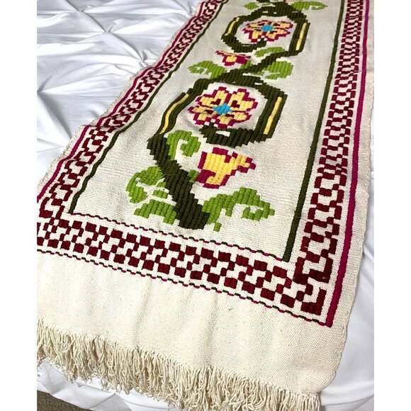 Aztec Table Runner Native American Ethnic Southwestern 68”x 15” Vintage Fringe - Picture 5 of 10